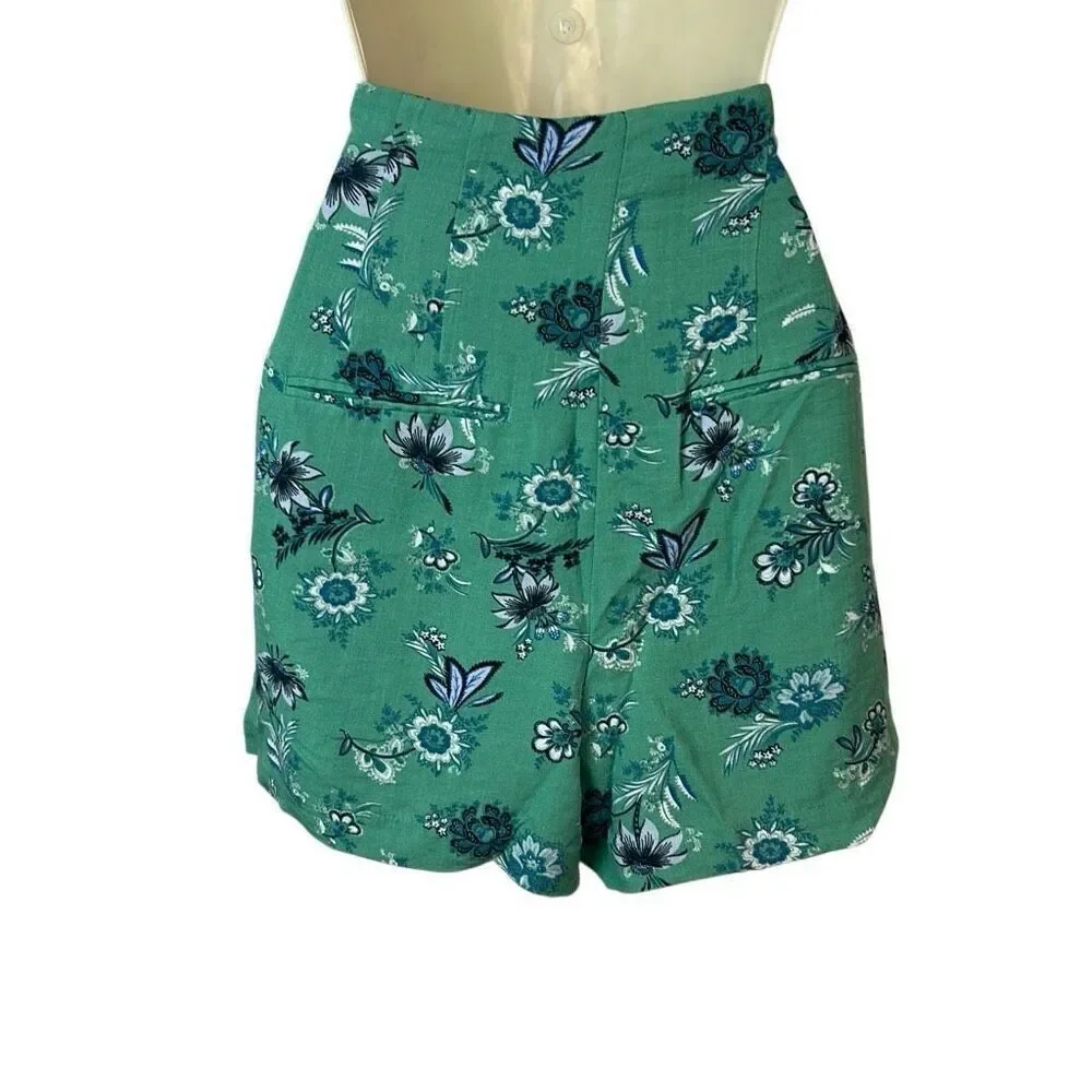 Ann Taylor Women's Green Floral High Waisted Shorts Size 4